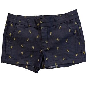 Harper Womens Navy Blue Tropical Pineapple Embroidered‎ Shorts Size Med